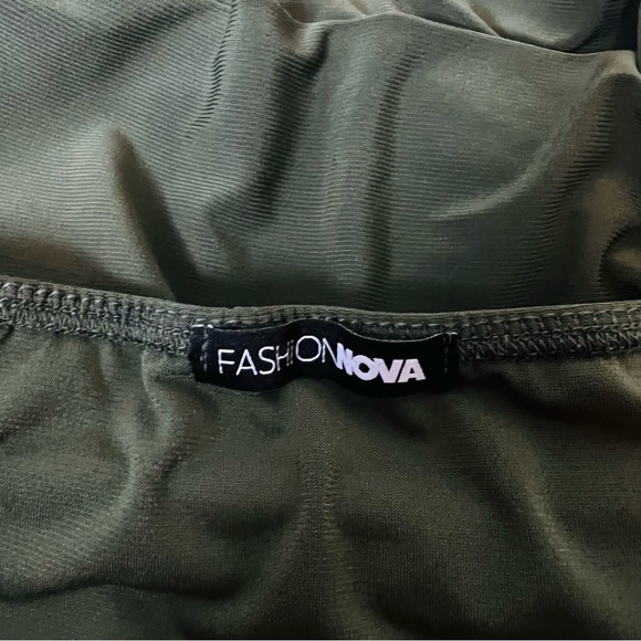 Fashion Nova Olive Green Slinky Multi-way Criss Cross Halter Cut Out Crop Top - Picture 10 of 15